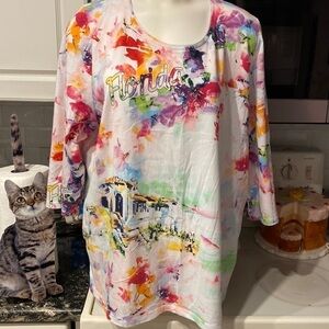 n womens Alia casual 3/4 sleeve colorful stretch plus size top 2X. EUC
